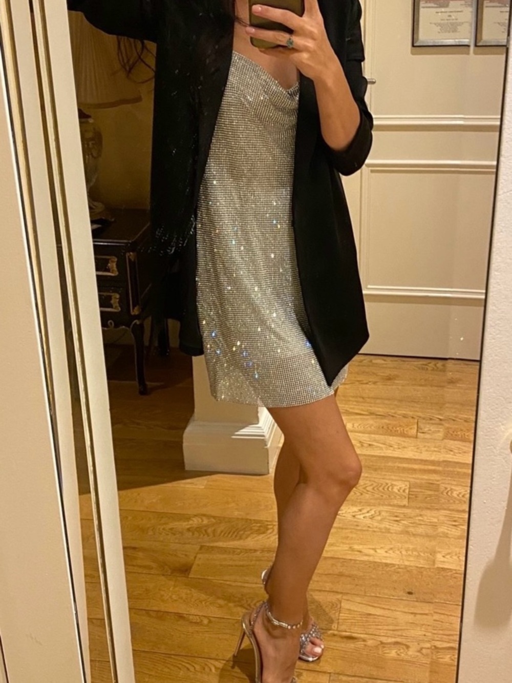 Alice + Olivia Silver Metallic Cowl Neck Mini Dress